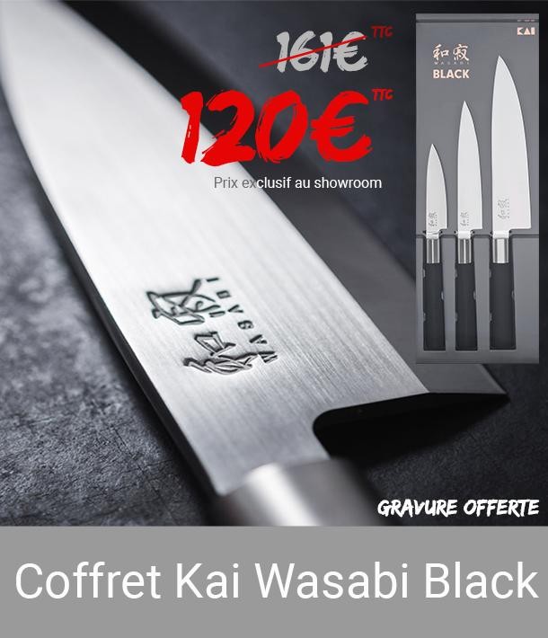 Set de 3 couteaux japonais Kai Wasabi Black - Offre exceptionnelle en boutique + Gravure offerte