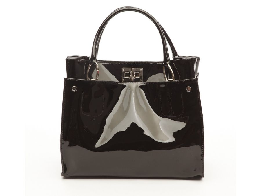 Sac portée main cuir vernis NOIR
