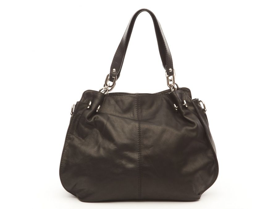Sac cuir souple bouton chrome NOIR