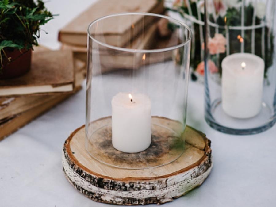 Bougeoir verre socle bois