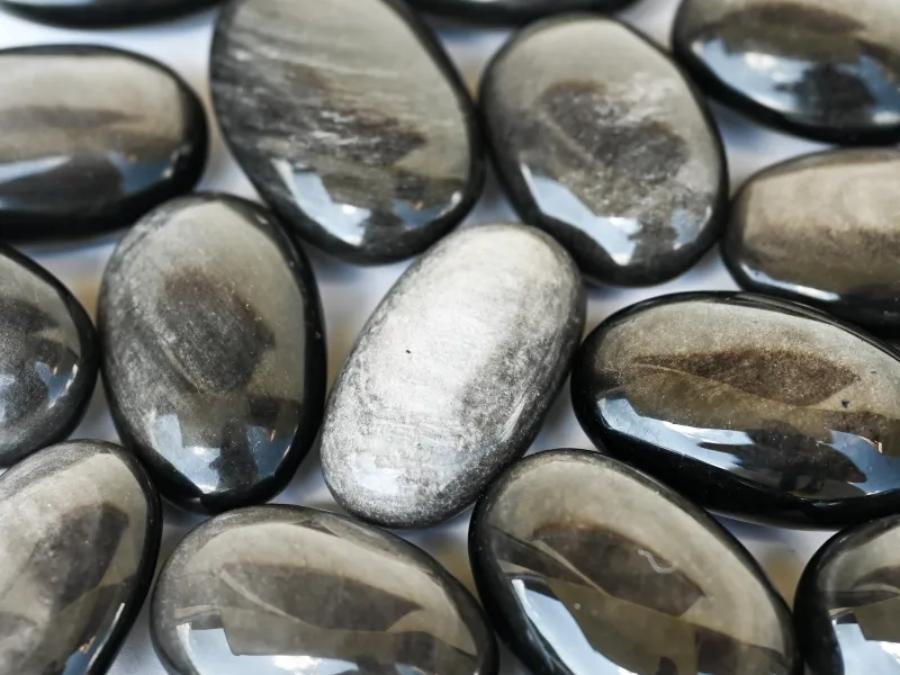 Pierre roulée Obsidienne argenté
